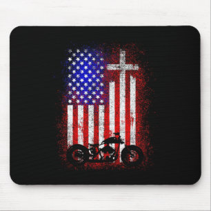 Vintage Motorcycle Usa Flag Christian Faith For Bi Mouse Pad