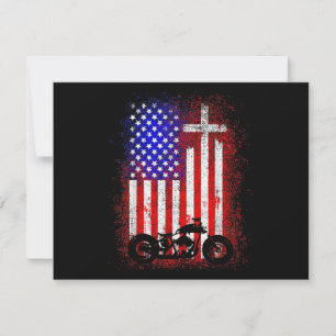 Vintage Motorcycle USA Flag Christian Faith for Bi Save The Date
