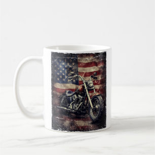 Vintage Motorcycle USA Flag Retro Biker American Coffee Mug
