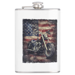 Vintage Motorcycle USA Flag Retro Biker American Hip Flask