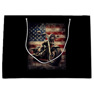 Vintage Motorcycle USA Flag Retro Biker American Large Gift Bag