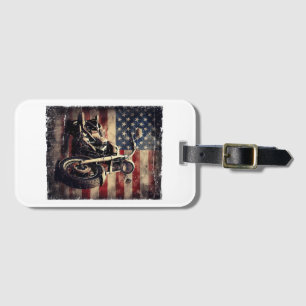 Vintage Motorcycle USA Flag Retro Biker American Luggage Tag