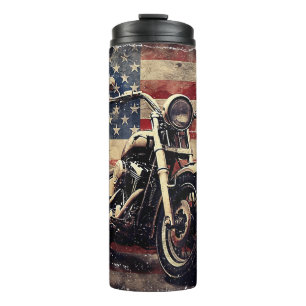 Vintage Motorcycle USA Flag Retro Biker American Thermal Tumbler