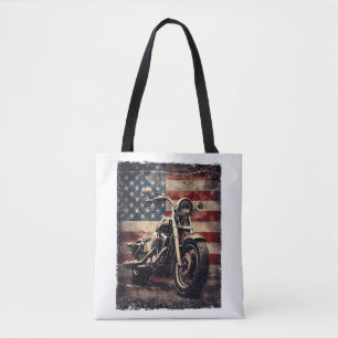 Vintage Motorcycle USA Flag Retro Biker American Tote Bag