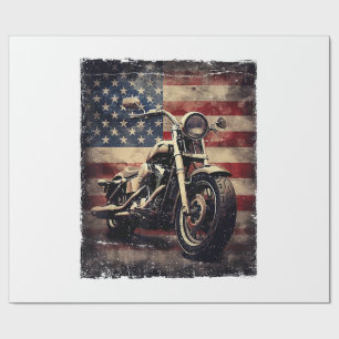 Vintage Motorcycle USA Flag Retro Biker American Wrapping Paper