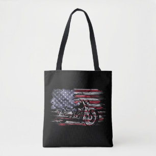 Vintage Motorcycle USA Flag Retro Biker, Motorcycl Tote Bag