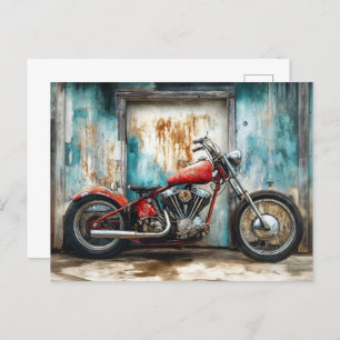 Vintage Motorcycle Watercolor Postcard
