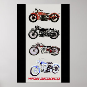ViNTAGE MOTORCYCLES, Black Grey Poster