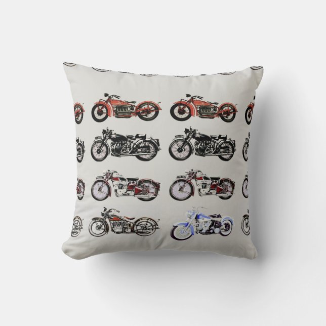 VINTAGE MOTORCYCLES red black grey Throw Pillow (Front)