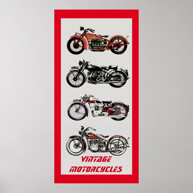 ViNTAGE MOTORCYCLES Red Grey Poster (Front)