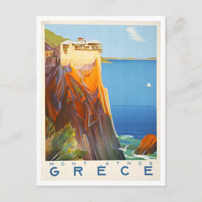 Vintage Mount Athos, Greece, Travel Poster Postcard (Front)
