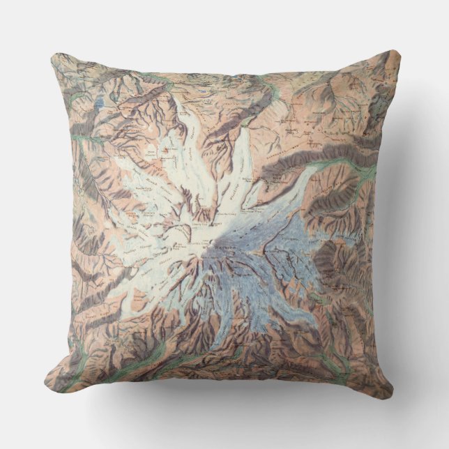 Vintage Mount Rainier Topographical Map Washington Throw Pillow (Front)