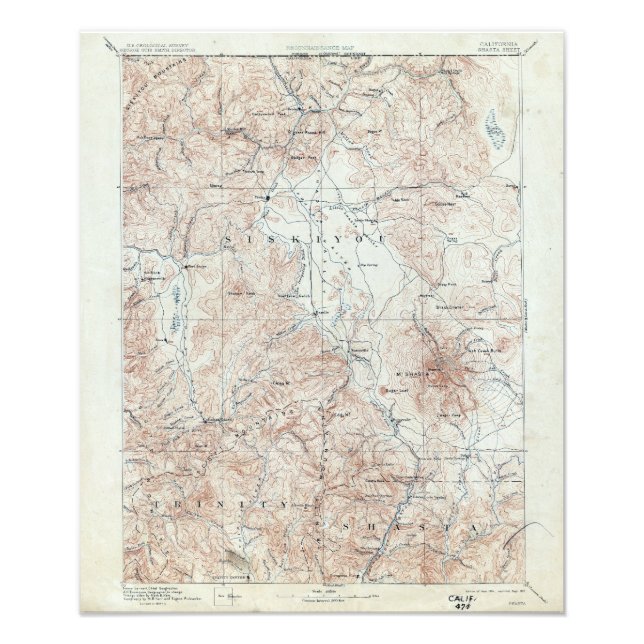 Vintage Mount Shasta Topographical Map Photo Print (Front)
