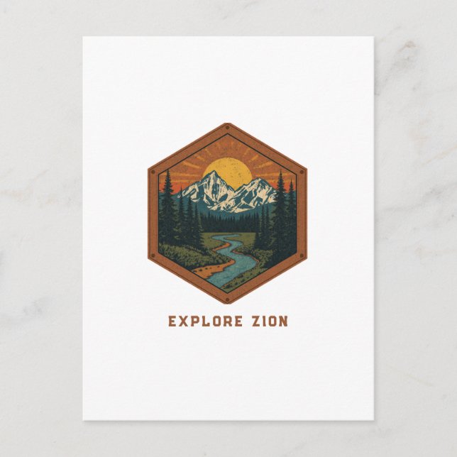 Vintage Mountain Adventure Retro Badge Postcard (Front)