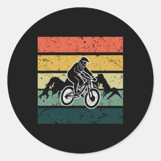 Vintage Mountain Biker Silhouette Biking Cyclist B Classic Round Sticker