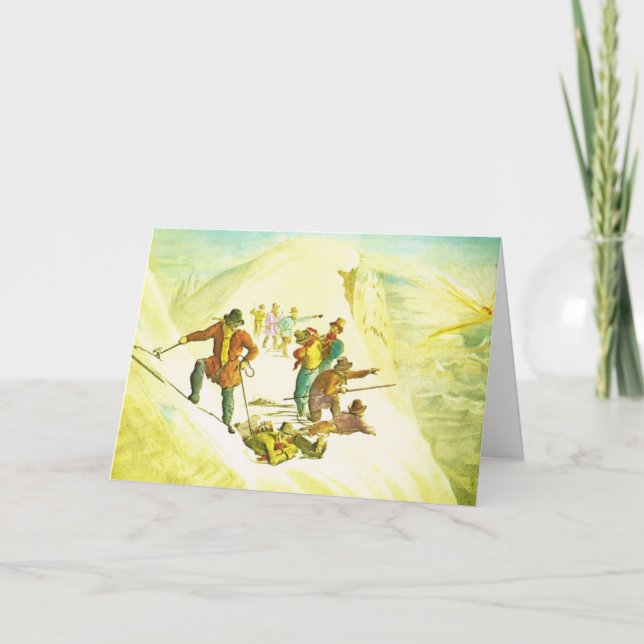 Vintage mountain climbers holiday card (Front)