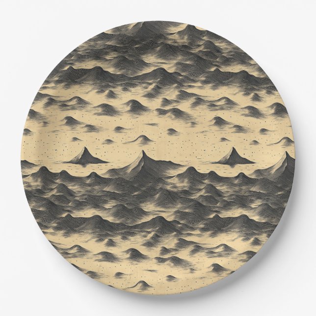 Vintage Mountain Clouds Landscape (10) Paper Plate (Front)