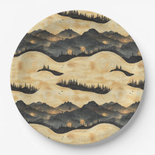 Vintage Mountain Clouds Landscape (1) Paper Plate