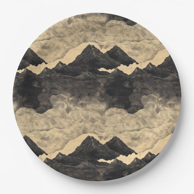 Vintage Mountain Clouds Landscape (2) Paper Plate (Front)
