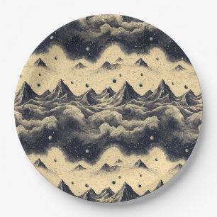 Vintage Mountain Clouds Landscape (3) Paper Plate