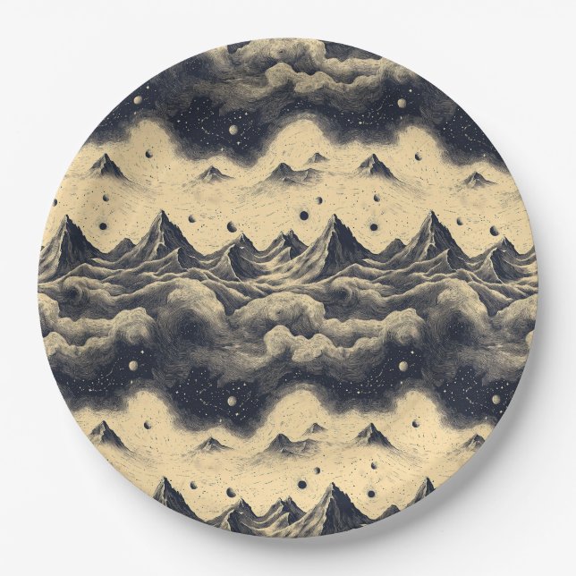Vintage Mountain Clouds Landscape (3) Paper Plate (Front)