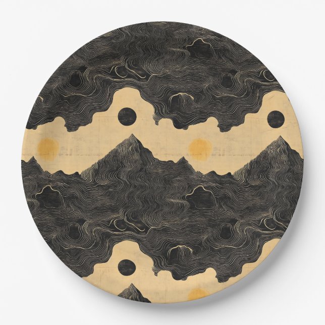 Vintage Mountain Clouds Landscape (4) Paper Plate (Front)