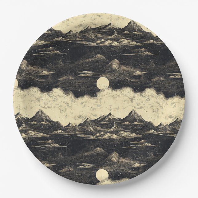 Vintage Mountain Clouds Landscape (5) Paper Plate (Front)