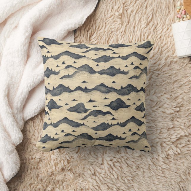 Vintage Mountain Clouds Landscape (8) Throw Pillow (Blanket)