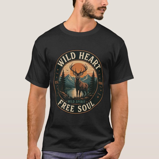 Vintage Mountain Deer Design T-Shirt (Front)