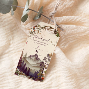 Vintage Mountain Forest Evergreen Tree Wedding Gift Tags