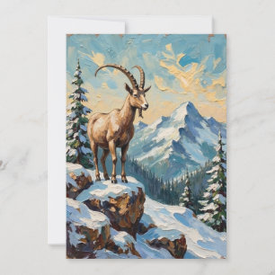 Vintage Mountain Goat on Frosted Christmas Ridge Holiday Card