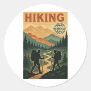 Vintage Mountain Hike - Retro Hiking Trail  Classic Round Sticker