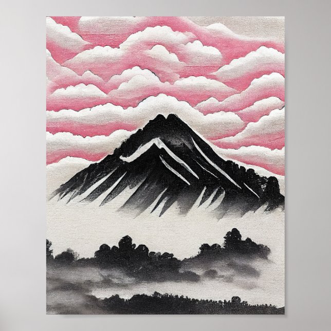 Vintage Mountain Japanese Art Landscape Poster (Front)