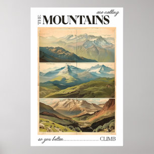 Vintage Mountain Landscape Poster Retro Travel