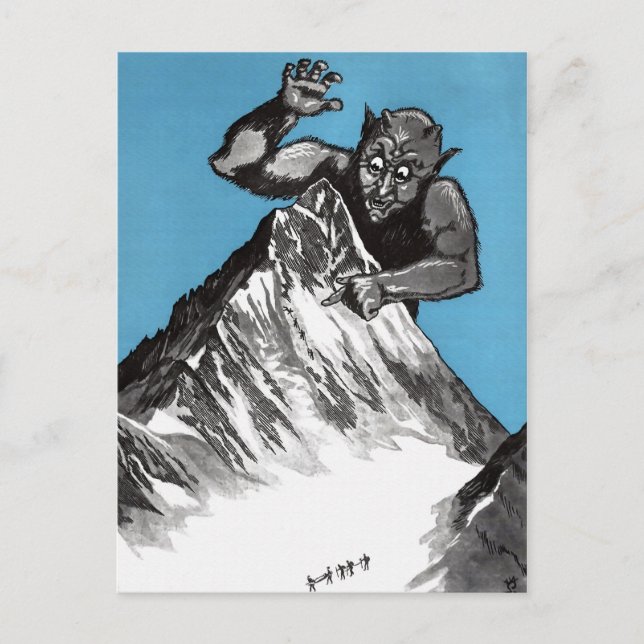 Vintage Mountain Monster Illustration Postcard (Front)