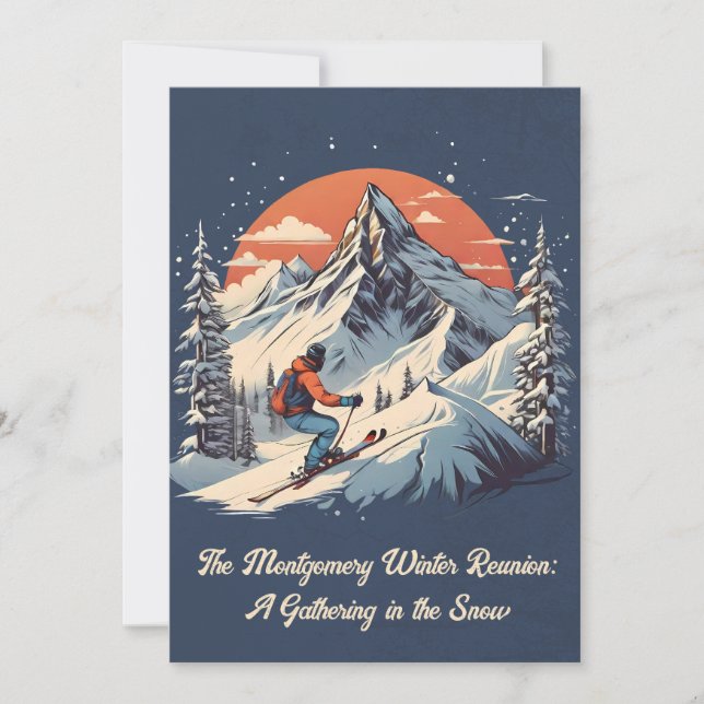 Vintage Mountain Pine Skiing sunset family reunion Invitation (Front)