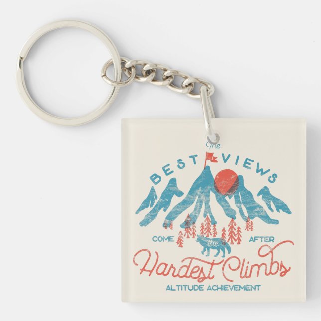 Vintage Mountain Wolf Climbing Hiking Outdoors Keychain (Front)