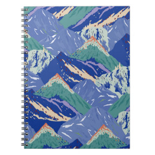 vintage mountains landscape seamless pattern. Dark Notebook