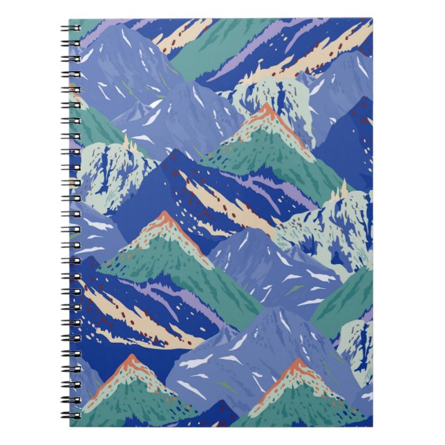 vintage mountains landscape seamless pattern. Dark Notebook (Front)