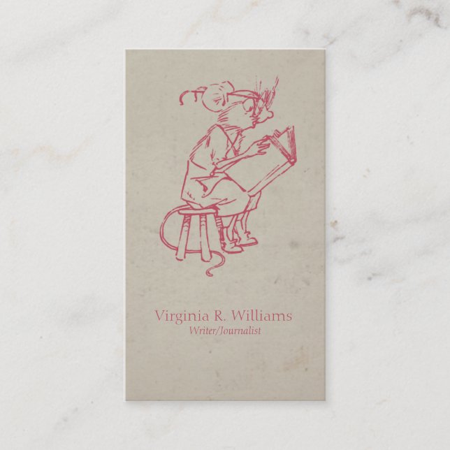 Vintage Mouse Reading Business Card (Front)