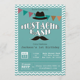 Vintage Moustache Bash Birthday Party Invitation