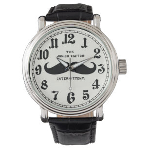 Vintage Moustache  Leather Strap Watch with