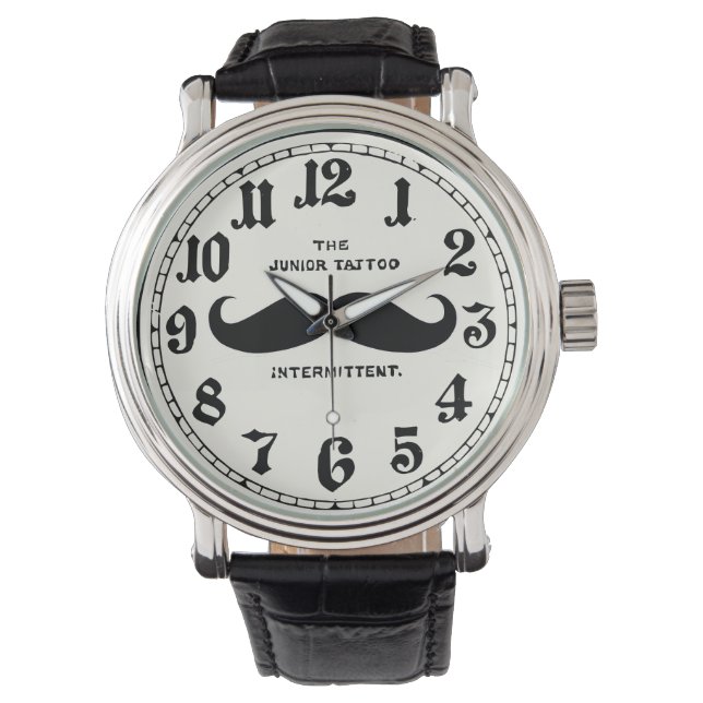 Vintage Moustache  Leather Strap Watch with Number (Front)