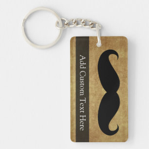 Vintage Moustache w/Custom Text Keychain