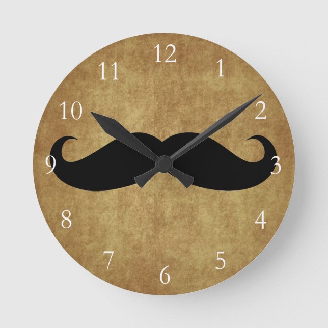 Vintage Moustache w/Custom Text Round Clock (Front)