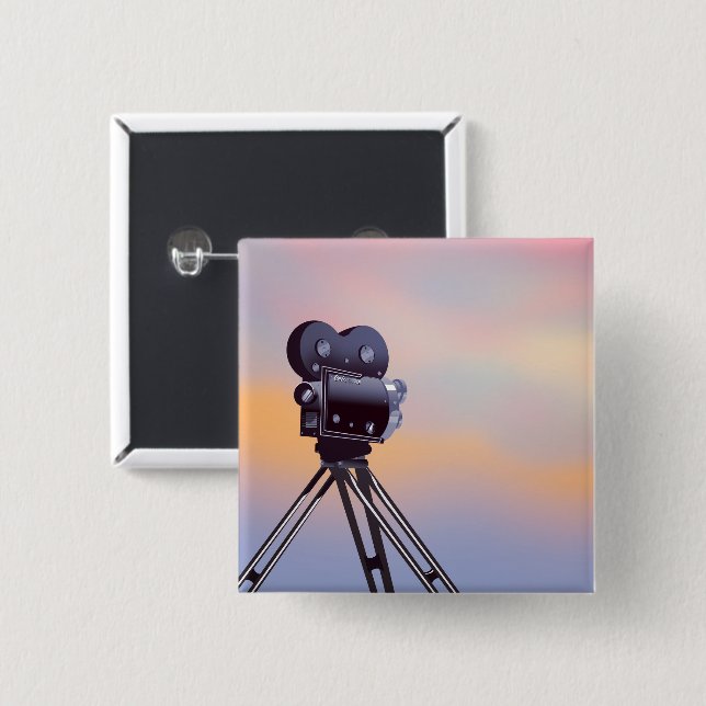 Vintage Movie camera sunset 2 Inch Square Button (Front & Back)