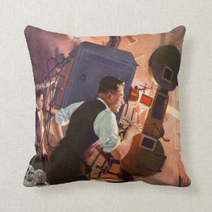 Vintage Movie Theatre Projectionist Film Camera Throw Pillow