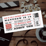 Vintage Movie Ticket Birthday Invitation<br><div class="desc">Vintage inspired ticket as birthday or other party invitation. Red and black; customize the text with your own colours. Great for your kids birthdays, but sophisticated enough for adult parties too. Click "Customize It" and use the swatches on the right to change the background colour. The eyedropper tool gives you...</div>