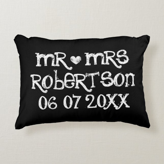 Vintage Mr and Mrs black chalkboard accent pillow (Front)