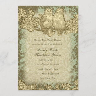 Vintage Mr. and Mrs. Owl Damask Wedding Invitation